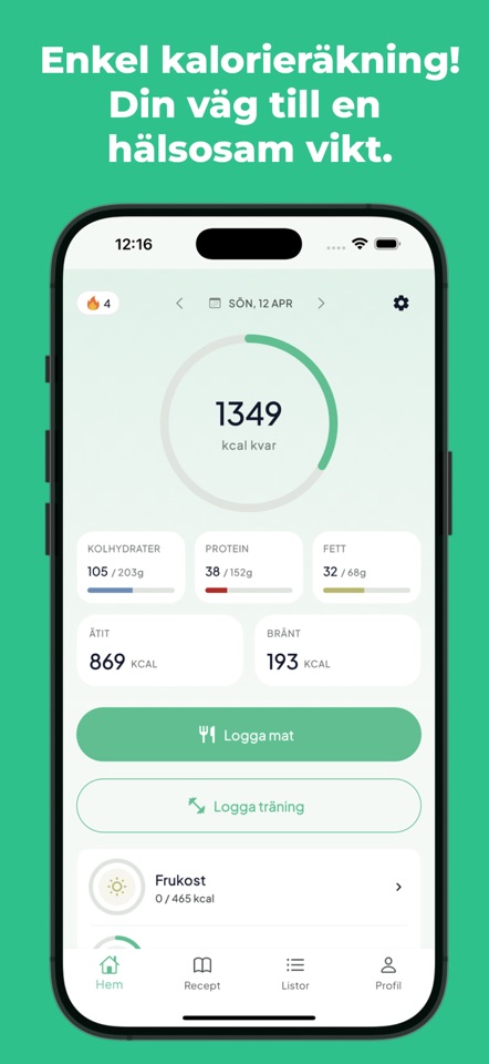 PortionGo visar en enkel kaloriräknare i mobilen.
